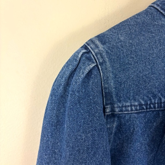 Vintage Retro 80’s Cotton V-Neck Pucker Shoulder V-Neck Snap Denim Jacket (L) - Picture 10 of 16